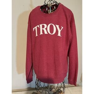 Red Shirt Troy University Trojans Crewneck Sweatshirt Maroon Heather Mens Medium